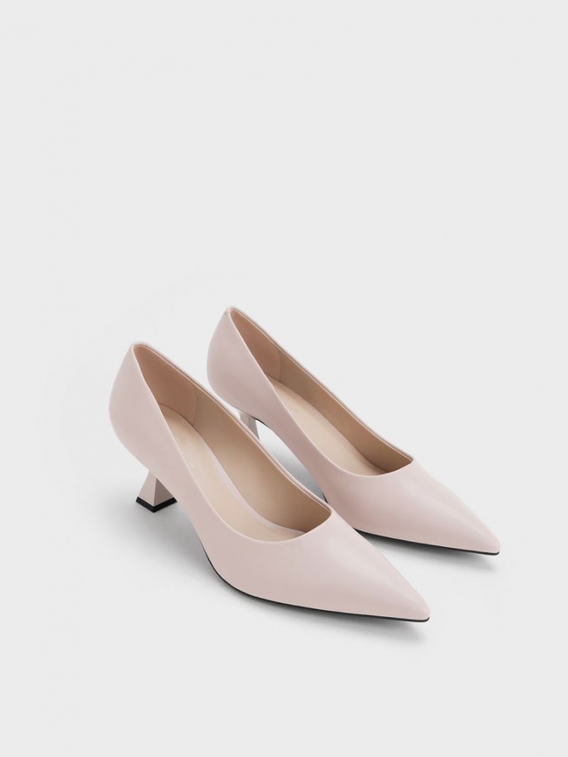 Charles And Keith Pointed-Toe Flare Heel Pumps Pink | PHILIPPINES X485