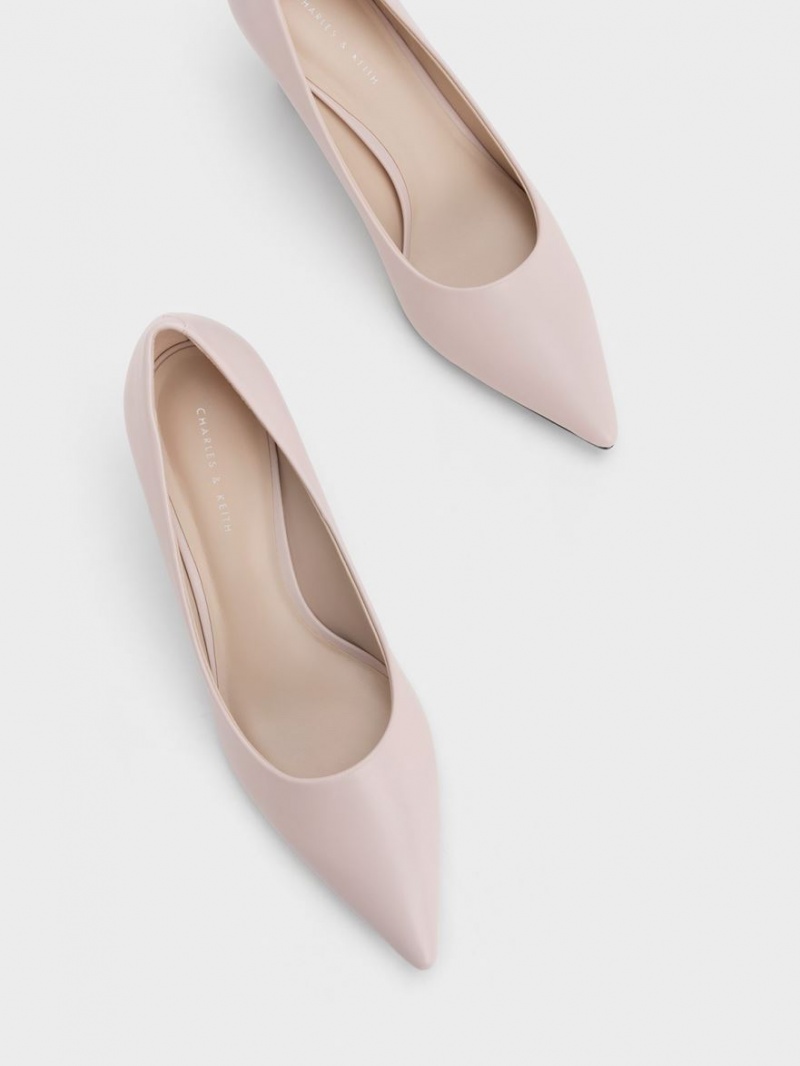 Charles And Keith Pointed-Toe Flare Heel Pumps Pink | PHILIPPINES X485