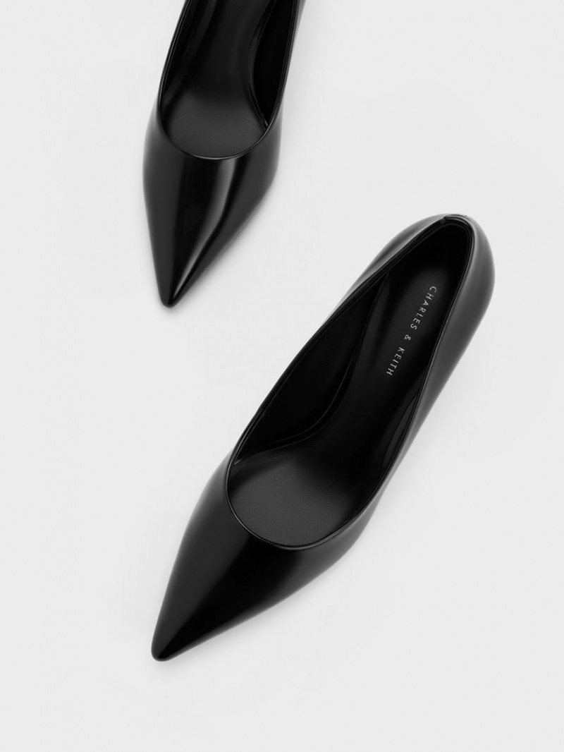 Charles And Keith Pointed-Toe Flare Heel Pumps Black | PHILIPPINES I035