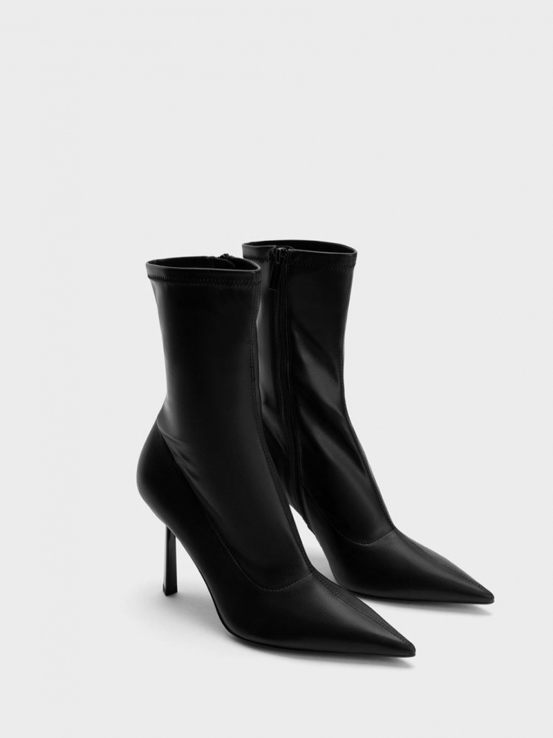 Charles And Keith Pointed-Toe Stiletto Heel Ankle Boots Black | PHILIPPINES Q248