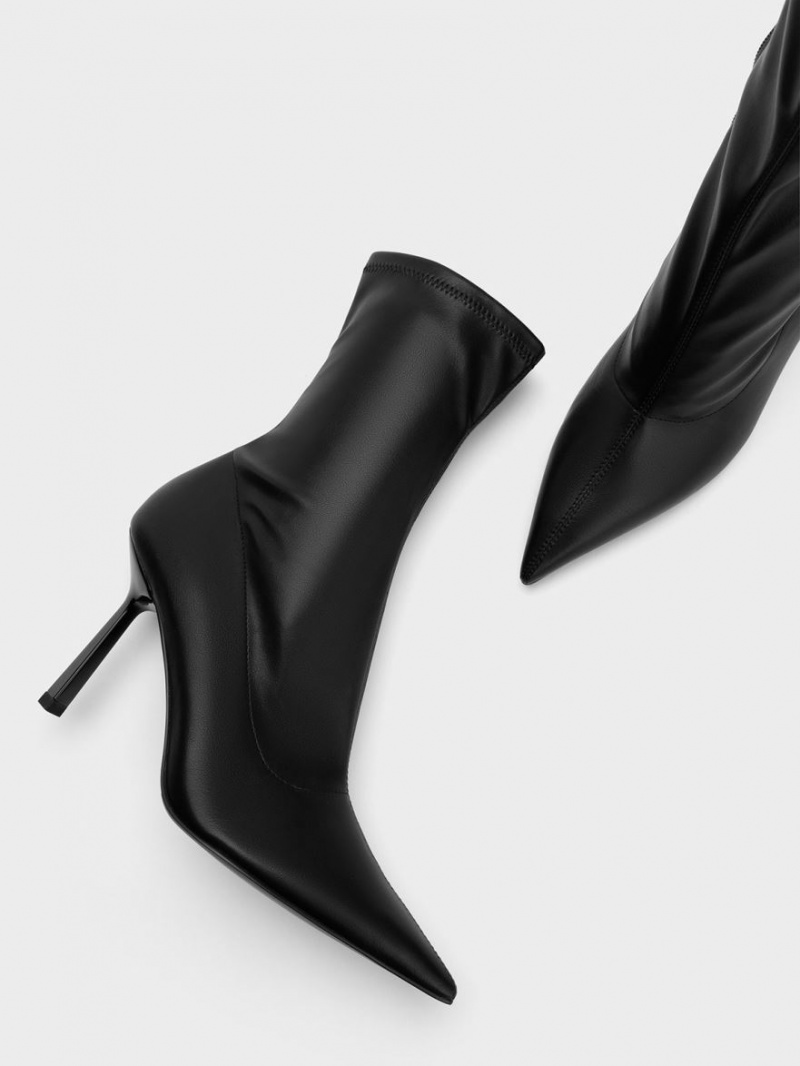 Charles And Keith Pointed-Toe Stiletto Heel Ankle Boots Black | PHILIPPINES Q248