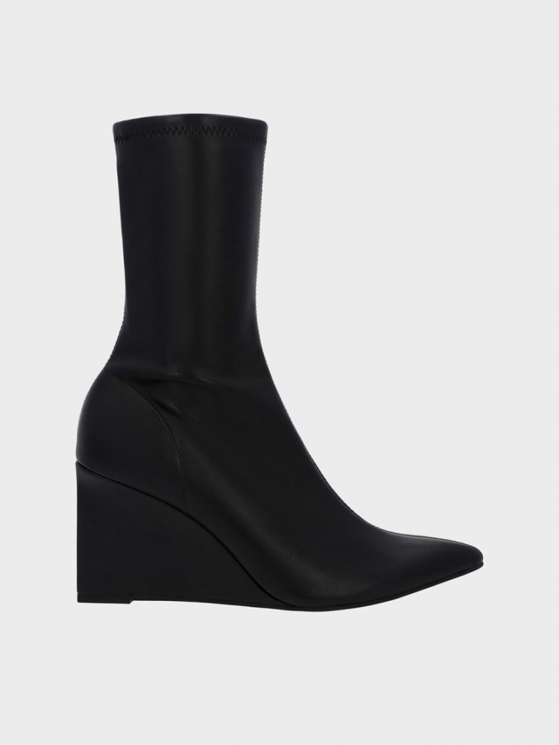 Charles And Keith Pointed-Toe Wedge Ankle Boots Black | PHILIPPINES G216