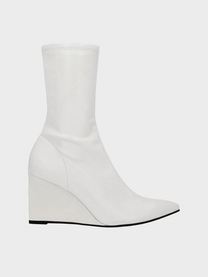 Charles And Keith Pointed-Toe Wedge Ankle Boots White | PHILIPPINES O683