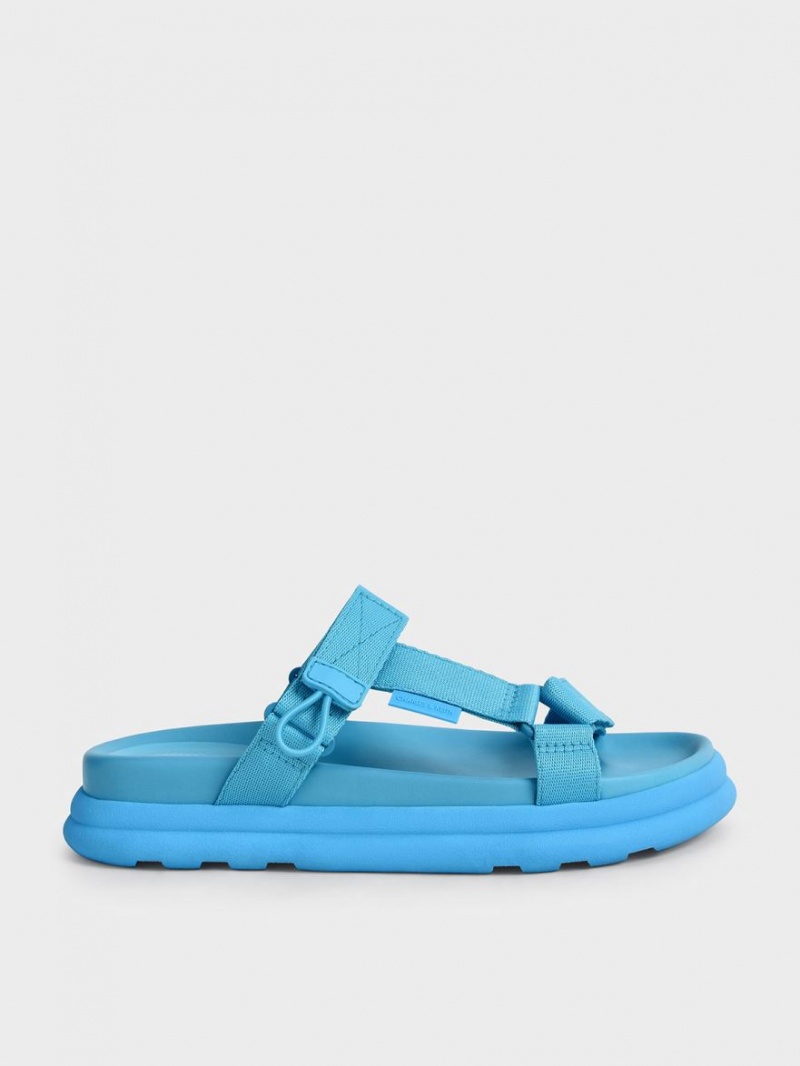 Charles And Keith Polyester Velcro Strap Sports Platform Sandals Blue | PHILIPPINES C069