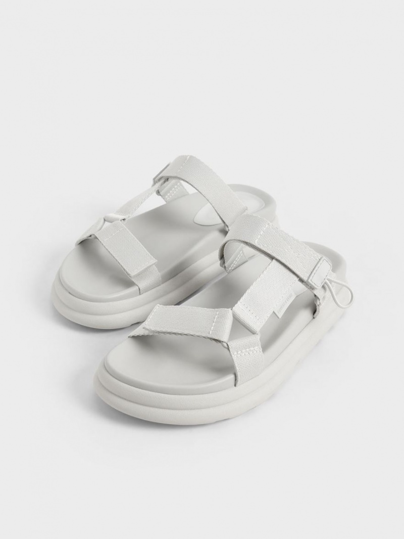 Charles And Keith Polyester Velcro Strap Sports Platform Sandals White | PHILIPPINES Z624