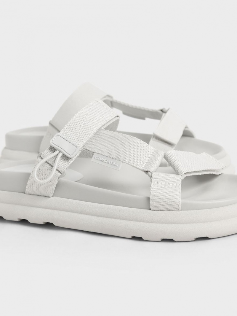 Charles And Keith Polyester Velcro Strap Sports Platform Sandals White | PHILIPPINES Z624