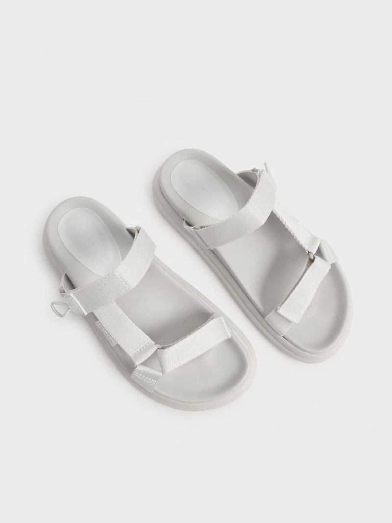 Charles And Keith Polyester Velcro Strap Sports Platform Sandals White | PHILIPPINES Z624