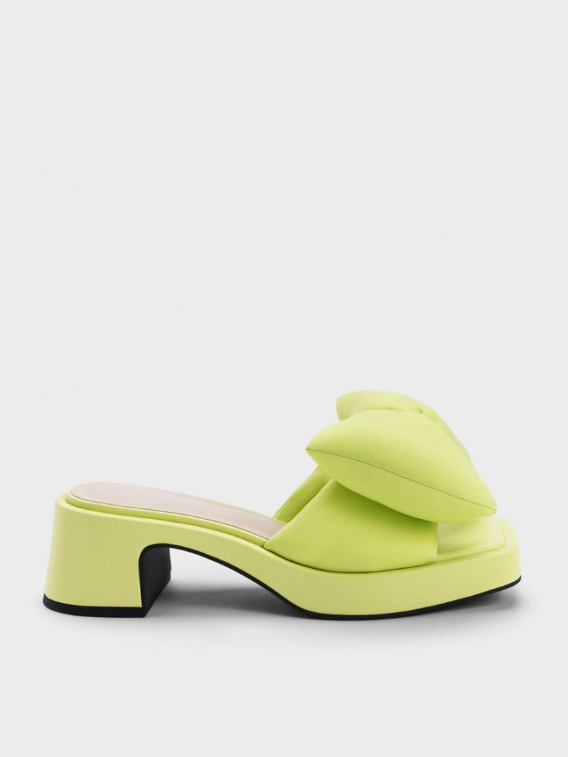 Charles And Keith Puffy Bow Heeled Mules Light Green | PHILIPPINES O412