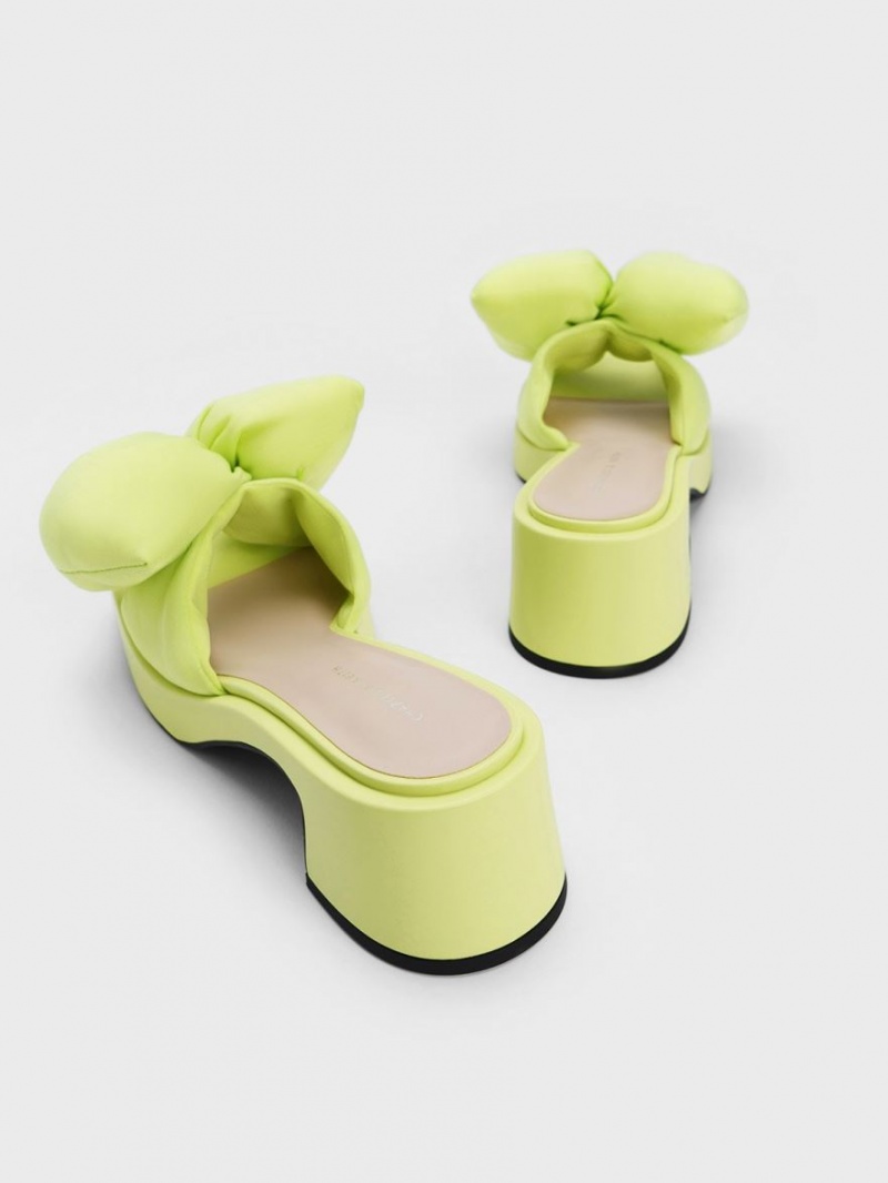 Charles And Keith Puffy Bow Heeled Mules Light Green | PHILIPPINES O412