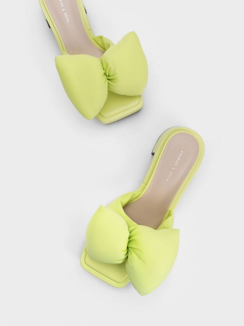 Charles And Keith Puffy Bow Heeled Mules Light Green | PHILIPPINES O412