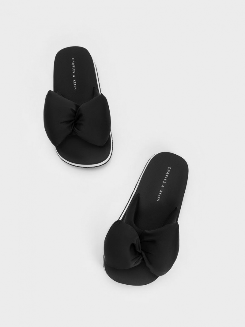 Charles And Keith Puffy Bow Slides Black | PHILIPPINES V164