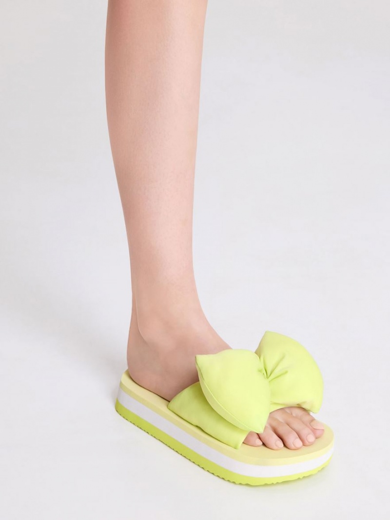 Charles And Keith Puffy Bow Slides Light Green | PHILIPPINES B015