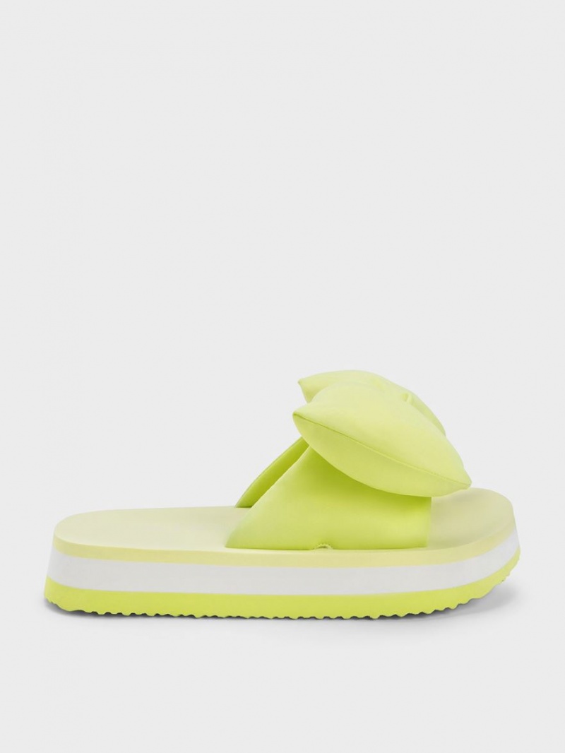 Charles And Keith Puffy Bow Slides Light Green | PHILIPPINES B015