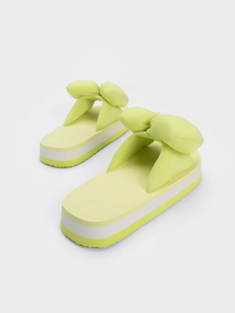 Charles And Keith Puffy Bow Slides Light Green | PHILIPPINES B015