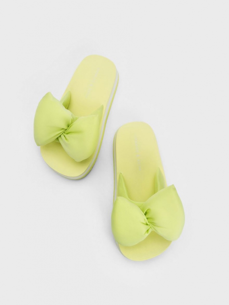 Charles And Keith Puffy Bow Slides Light Green | PHILIPPINES B015