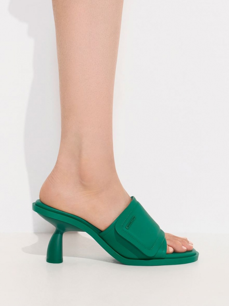 Charles And Keith Puffy Sculptural Heel Mules Green | PHILIPPINES D807