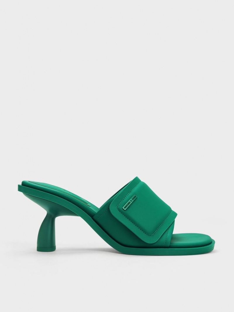 Charles And Keith Puffy Sculptural Heel Mules Green | PHILIPPINES D807