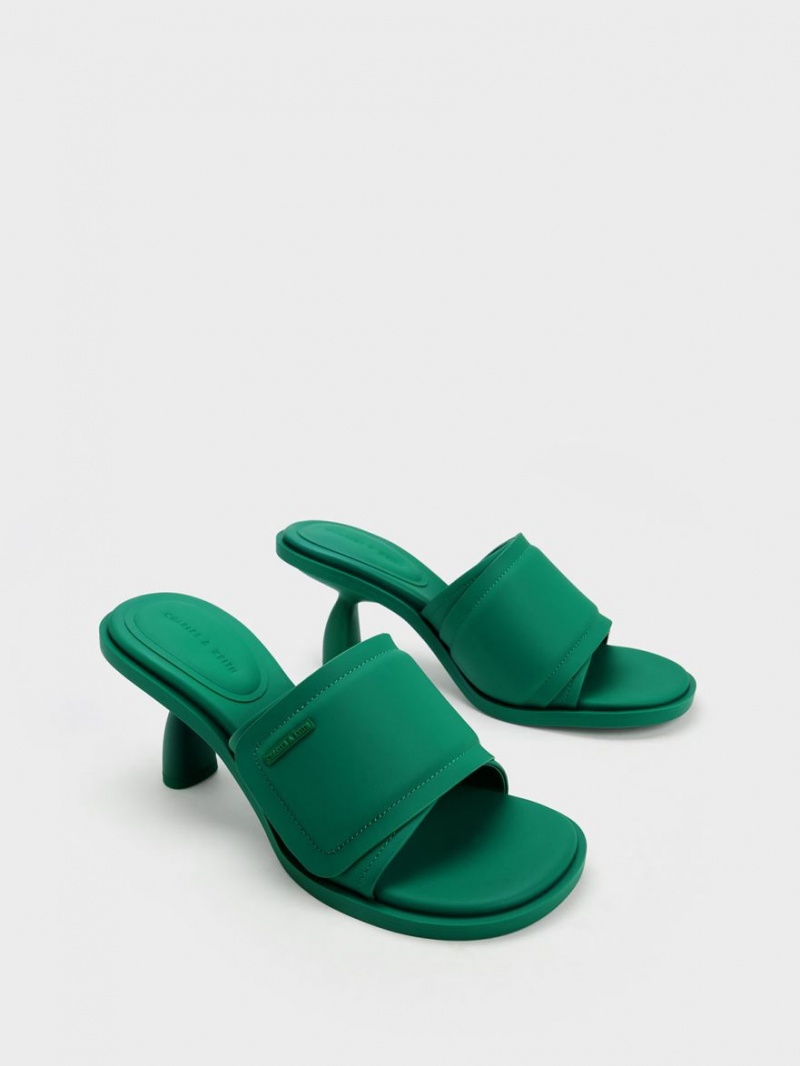 Charles And Keith Puffy Sculptural Heel Mules Green | PHILIPPINES D807