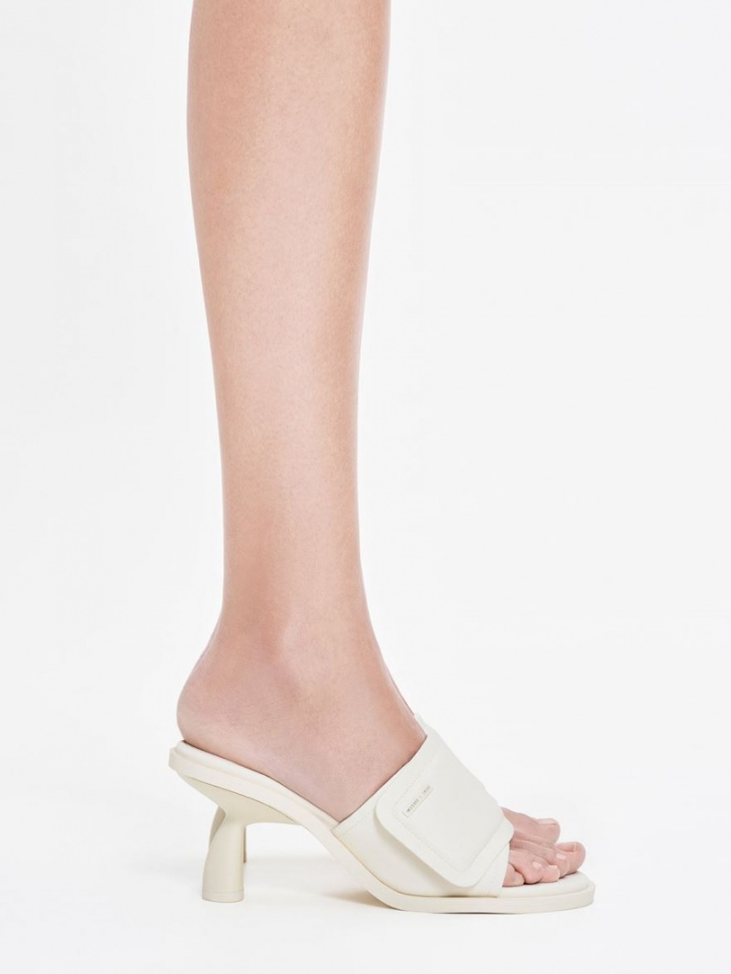 Charles And Keith Puffy Sculptural Heel Mules White | PHILIPPINES S534