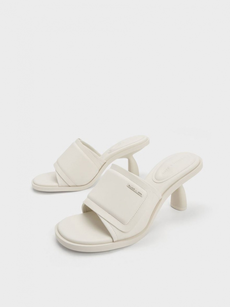 Charles And Keith Puffy Sculptural Heel Mules White | PHILIPPINES S534