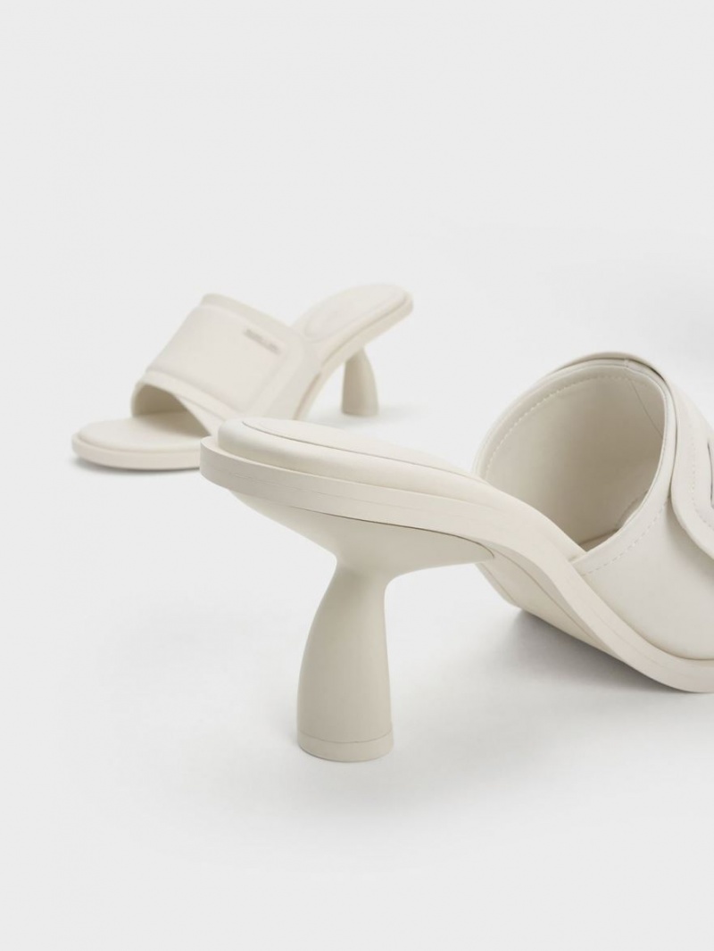 Charles And Keith Puffy Sculptural Heel Mules White | PHILIPPINES S534