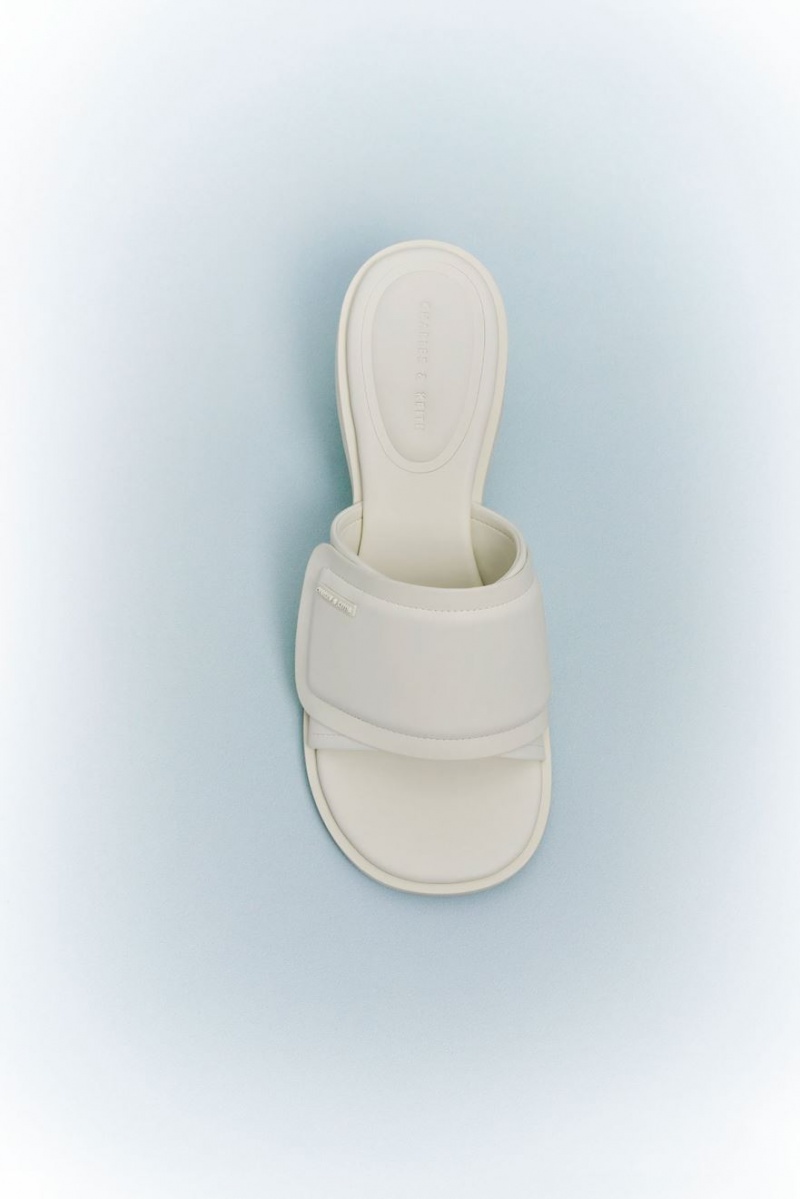 Charles And Keith Puffy Sculptural Heel Mules White | PHILIPPINES S534