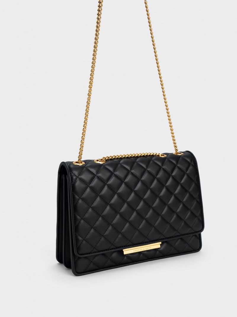 Charles And Keith Push-Lock Quilted Crossbody Bags Black | PHILIPPINES D816