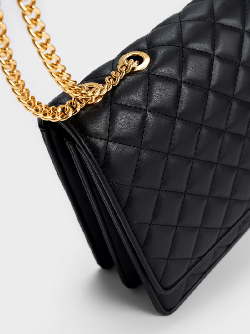 Charles And Keith Push-Lock Quilted Crossbody Bags Black | PHILIPPINES D816