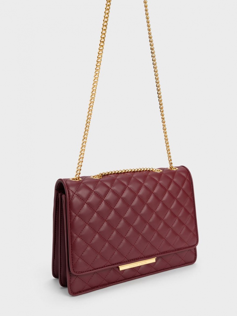 Charles And Keith Push-Lock Quilted Crossbody Bags Burgundy | PHILIPPINES N082