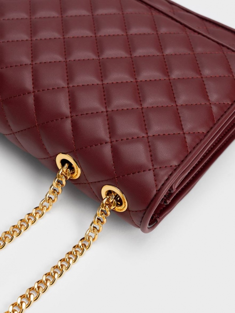 Charles And Keith Push-Lock Quilted Crossbody Bags Burgundy | PHILIPPINES N082