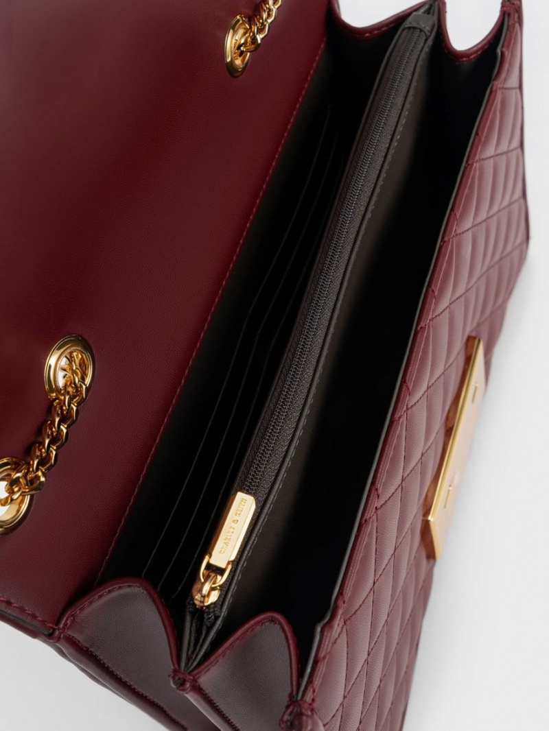 Charles And Keith Push-Lock Quilted Crossbody Bags Burgundy | PHILIPPINES N082