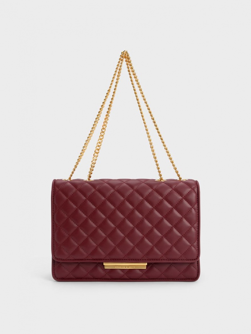 Charles And Keith Push-Lock Quilted Crossbody Bags Burgundy | PHILIPPINES N082