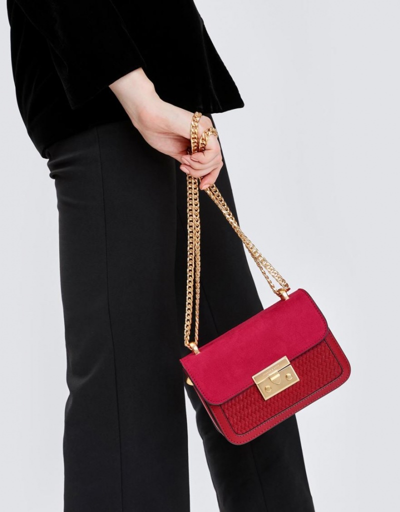 Charles And Keith Push Lock Front Flap Shoulder Bags Red | PHILIPPINES C374