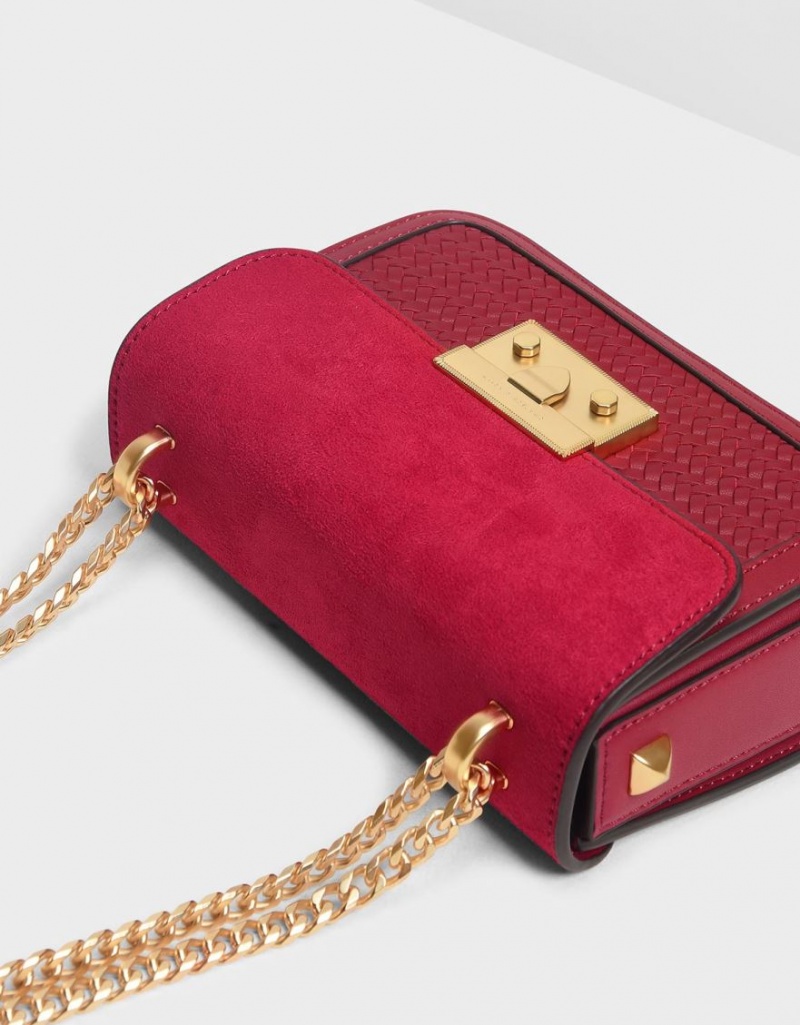 Charles And Keith Push Lock Front Flap Shoulder Bags Red | PHILIPPINES C374