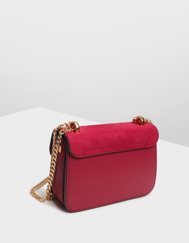 Charles And Keith Push Lock Front Flap Shoulder Bags Red | PHILIPPINES C374