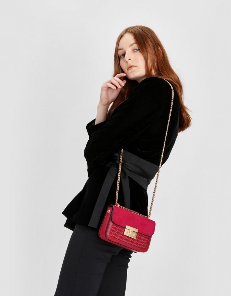 Charles And Keith Push Lock Front Flap Shoulder Bags Red | PHILIPPINES C374