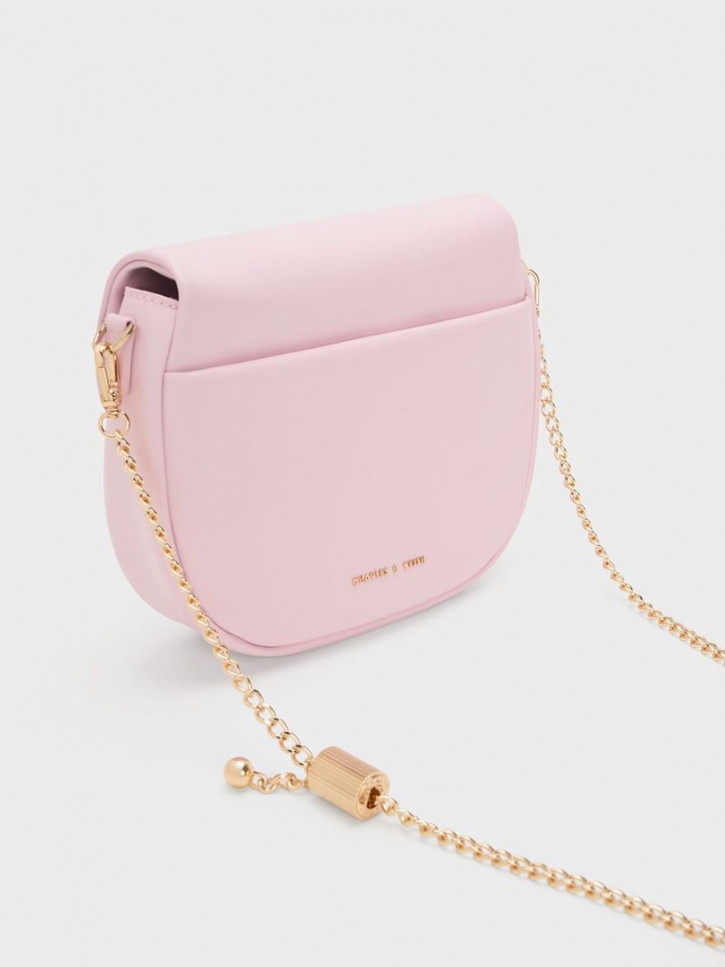 Charles And Keith Quilted Ball Curved Crossbody Bags Pink | PHILIPPINES B329