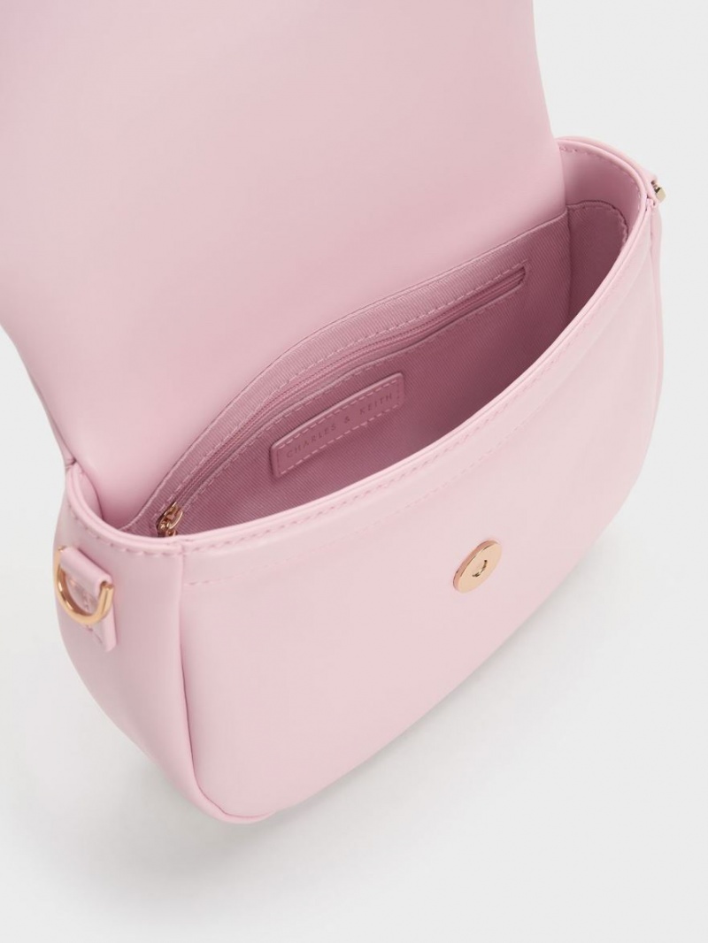 Charles And Keith Quilted Ball Curved Crossbody Bags Pink | PHILIPPINES B329