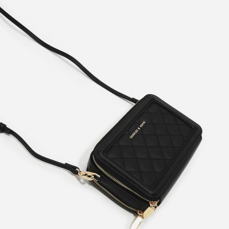 Charles And Keith Quilted Boxy Long Wallets Black | PHILIPPINES T095