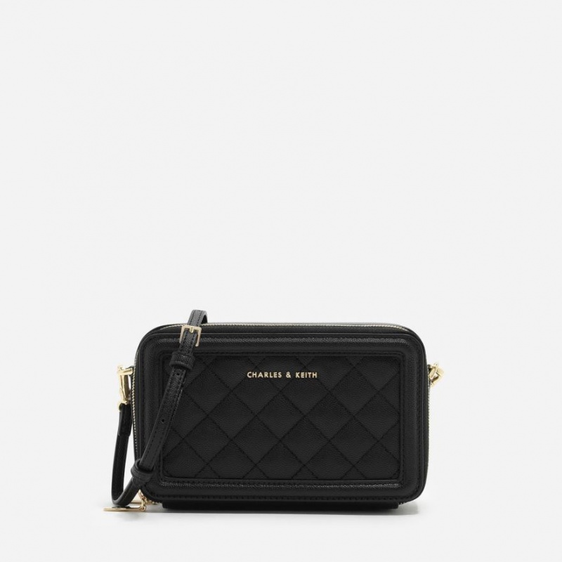 Charles And Keith Quilted Boxy Long Wallets Black | PHILIPPINES T095