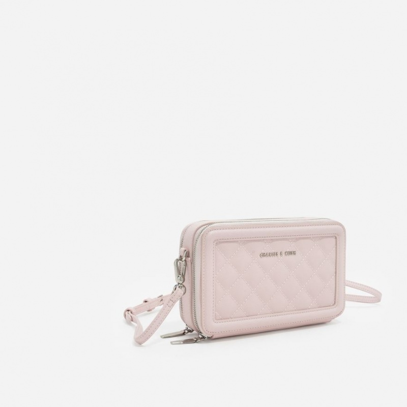 Charles And Keith Quilted Boxy Long Wallets Pink | PHILIPPINES U314