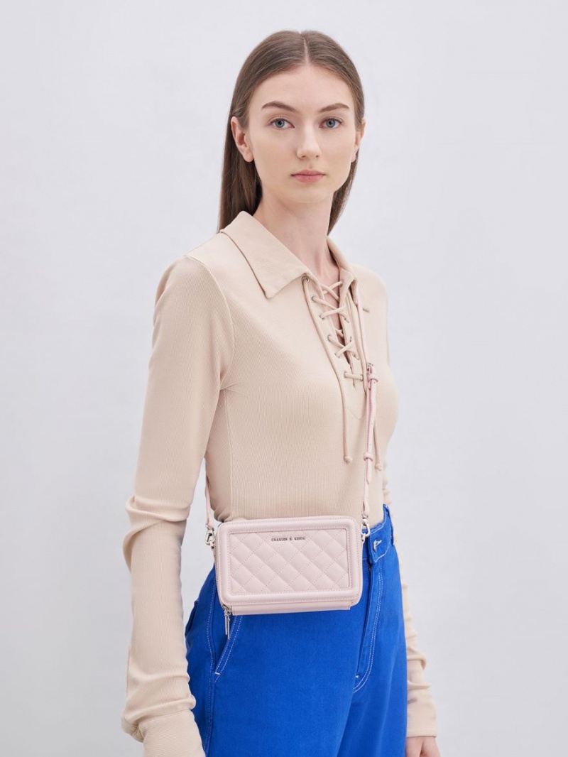 Charles And Keith Quilted Boxy Long Wallets Pink | PHILIPPINES U314