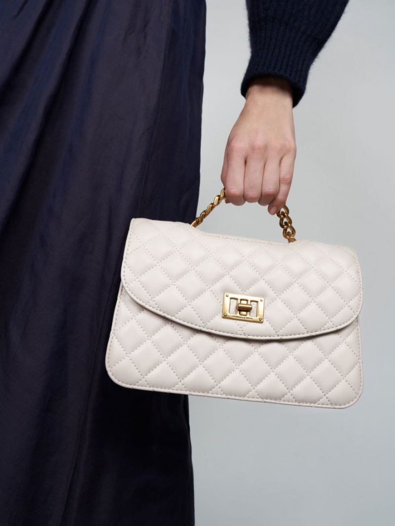 Charles And Keith Quilted Chain Crossbody Bags White | PHILIPPINES Q625