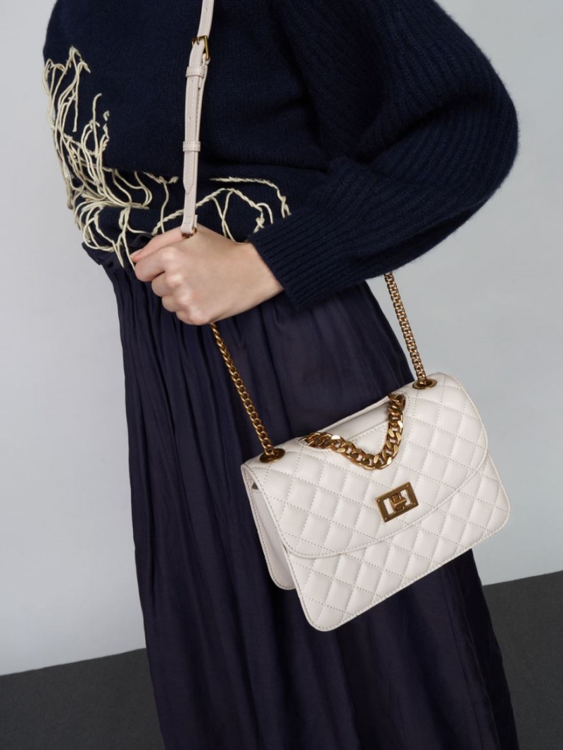 Charles And Keith Quilted Chain Crossbody Bags White | PHILIPPINES Q625