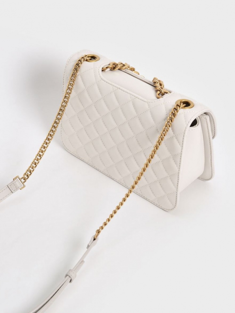 Charles And Keith Quilted Chain Crossbody Bags White | PHILIPPINES Q625