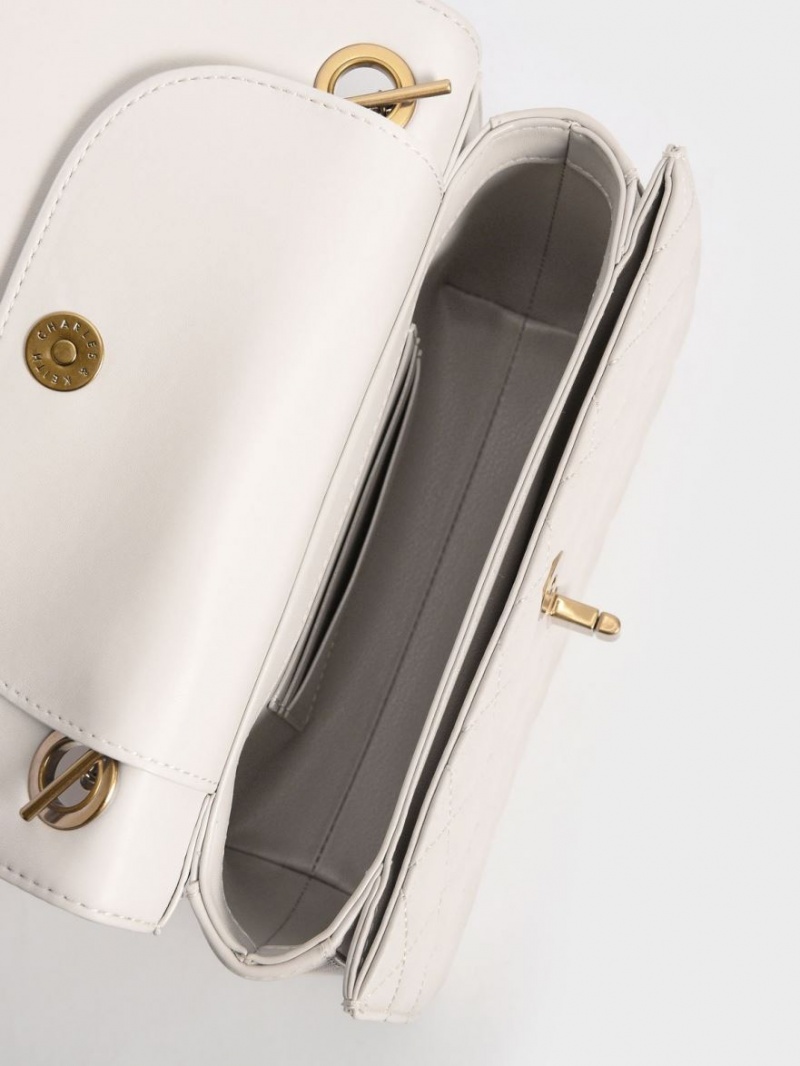 Charles And Keith Quilted Chain Crossbody Bags White | PHILIPPINES Q625