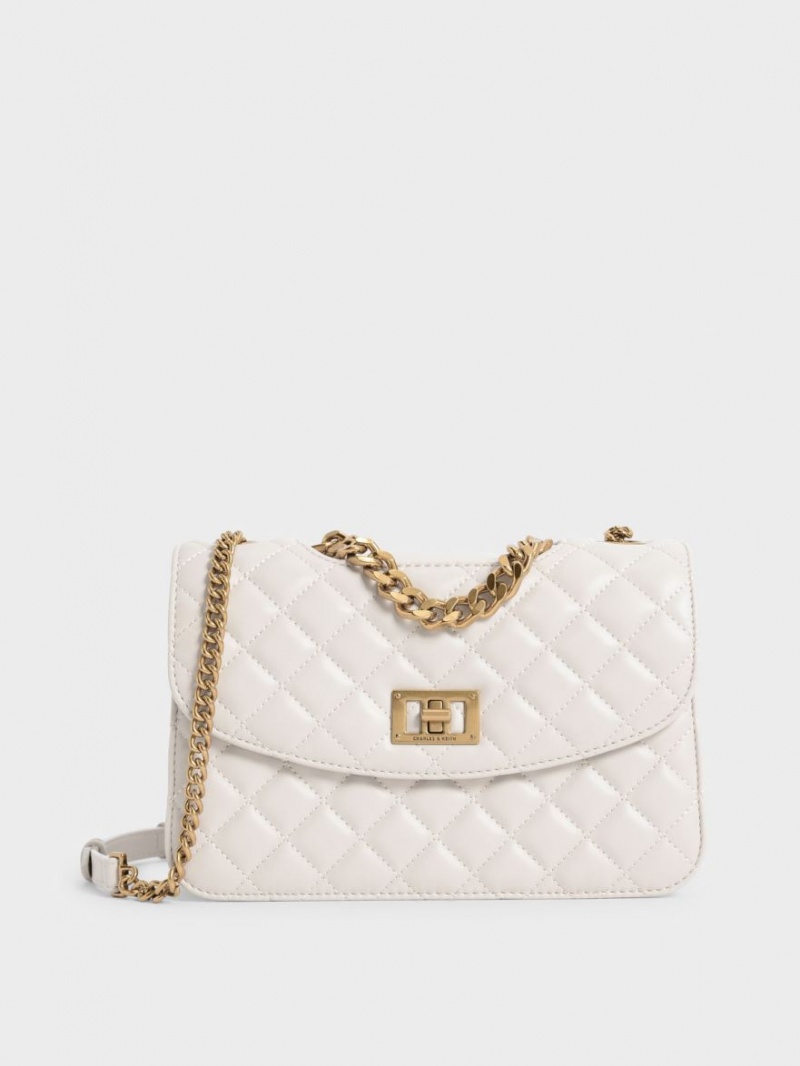 Charles And Keith Quilted Chain Crossbody Bags White | PHILIPPINES Q625