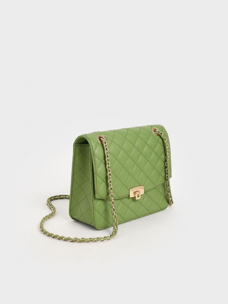 Charles And Keith Quilted Chain Strap Clutch Bag Green | PHILIPPINES I581