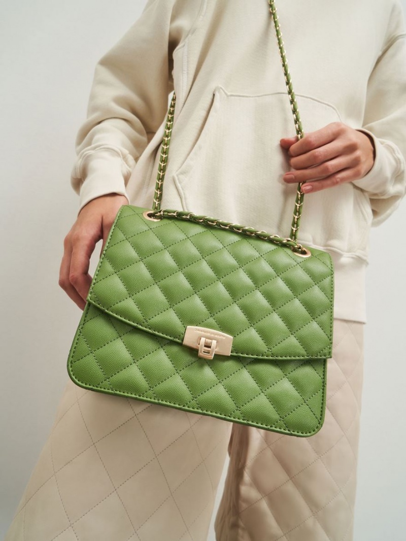 Charles And Keith Quilted Chain Strap Clutch Bag Green | PHILIPPINES I581