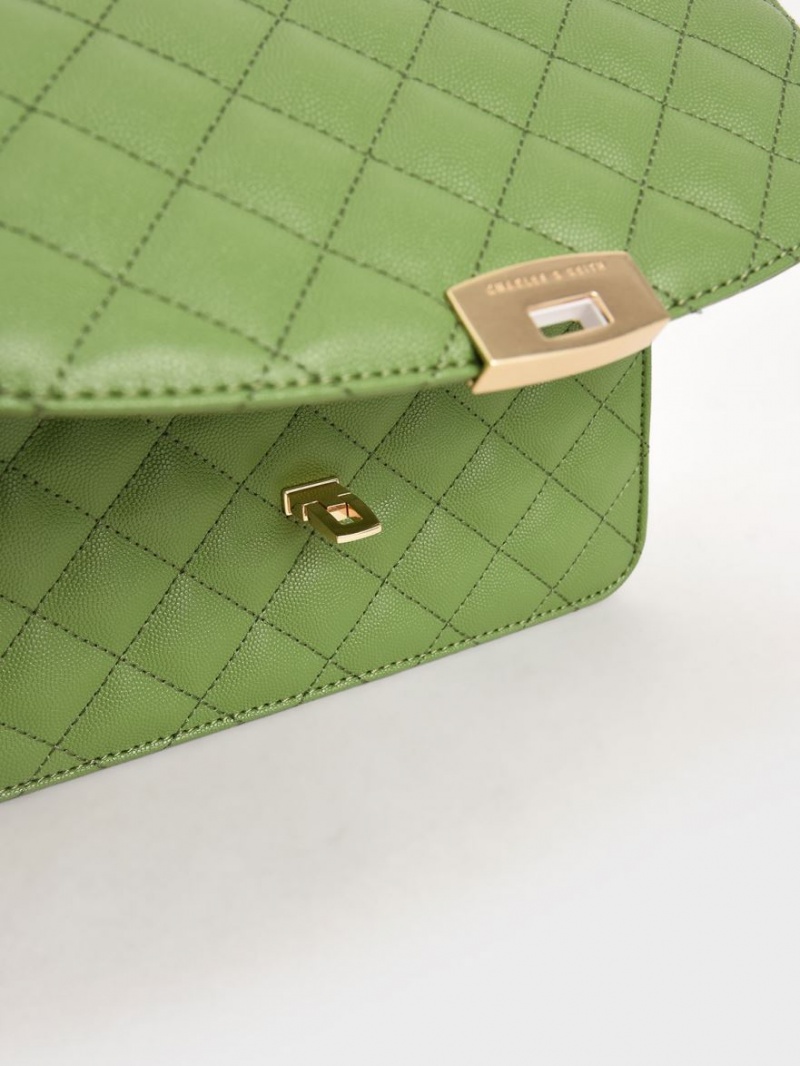 Charles And Keith Quilted Chain Strap Clutch Bag Green | PHILIPPINES I581